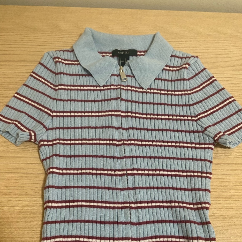 Stripped Ribbed Top with Zipper